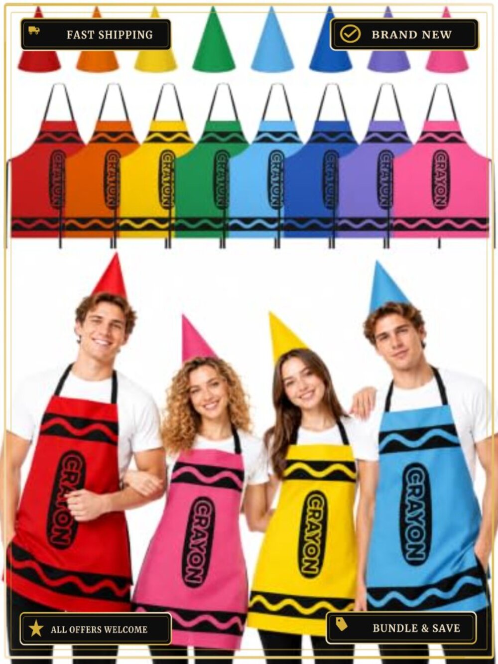 Crayon Costume Adult 16pc Set Apron & Cone Hats Group Party